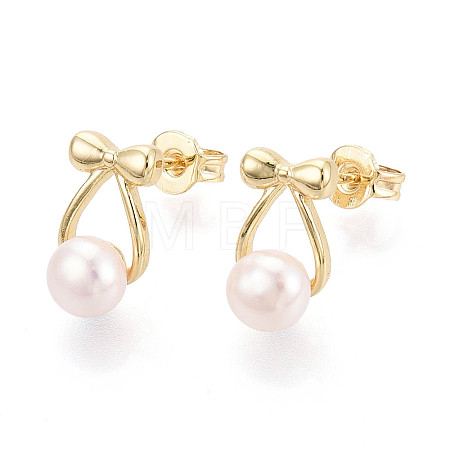 Brass & Natural Pearl Stud Earrings PEAR-N020-WX06-1