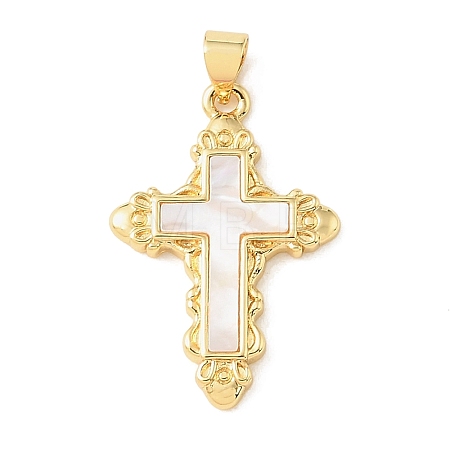 Brass & Natural White Shell Pendants SH-CBA6938-15G-01-1