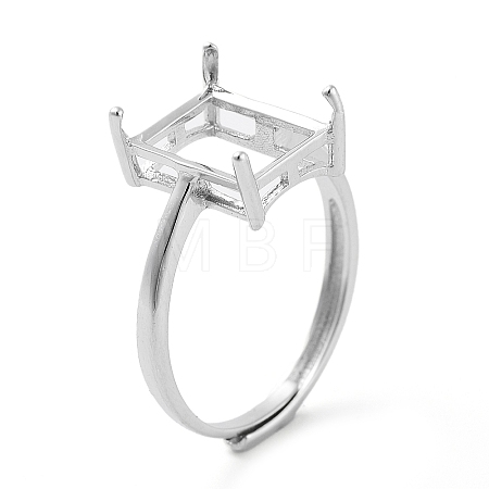 Rectangle Adjustable 925 Sterling Silver Solitaire Ring Settings STER-G042-08P-1
