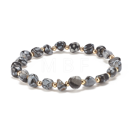 Natural Snowflake Obsidian Round Beaded Stretch Bracelet BJEW-JB08197-04-1