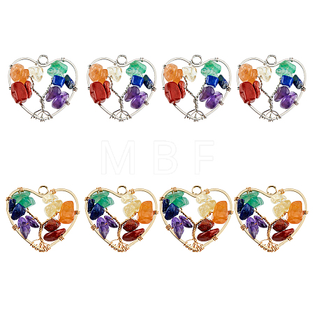 8Pcs 2 Colors Chakra Natural Gemstone Chip Pendants FIND-FH0005-10-1
