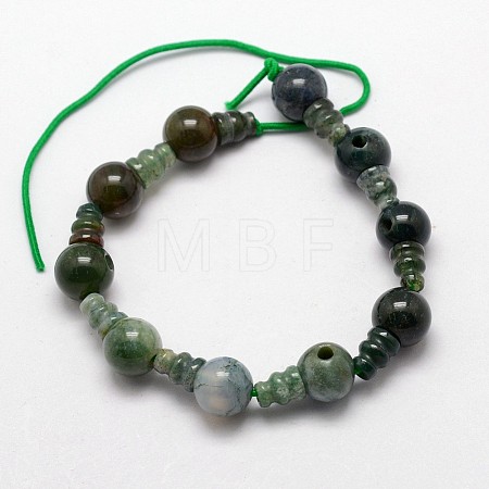 Natural Moss Agate 3-Hole Guru Bead Strands G-K149-10-1