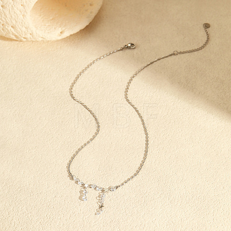 304 Stainless Steel Star Pendant Necklaces with Teardrop Clear Cubic Zirconia Tassel for Women WG97116-02-1