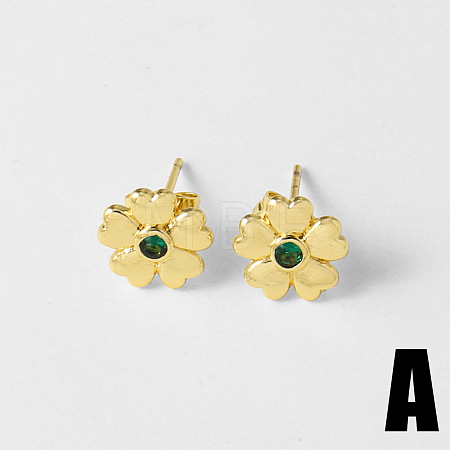 Brass & Cubic Zirconia Stud Earrings WGAF93C-01-1