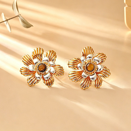 Brass & Natural Tiger Eye Stud Earrings WG438B6-01-1
