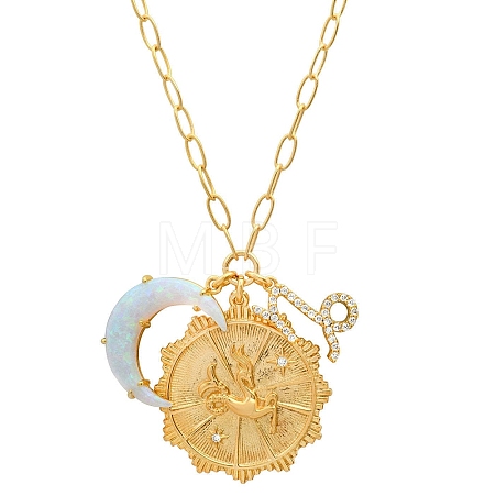 Cubic Zirconia Constellation & Opalite Moon Pendant Necklace PW-WG46702-10-1