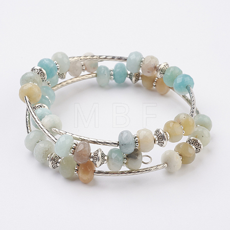Natural Flower Amazonite Beads Wrap Bangles BJEW-JB03578-04-1
