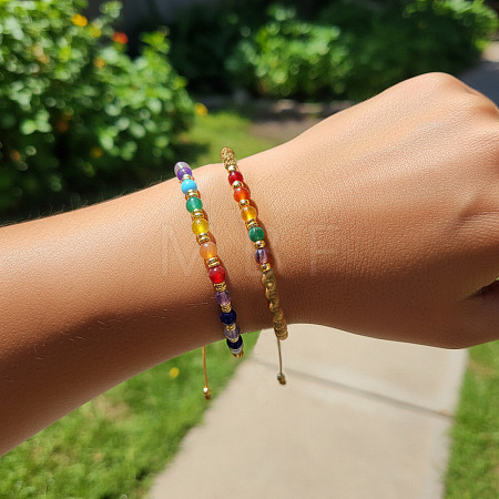 2Pcs 2 Styles Natural Mixed Gemstone & Glass & Brass Round Beads Braided Bead Bracelets PH4377-6-1