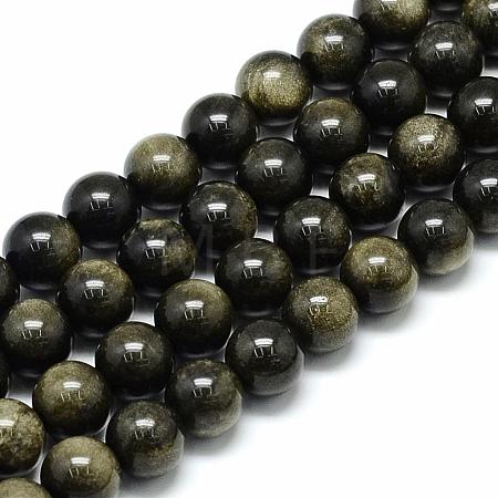 Natural Golden Sheen Obsidian Beads Strands G-S150-20-10mm-1