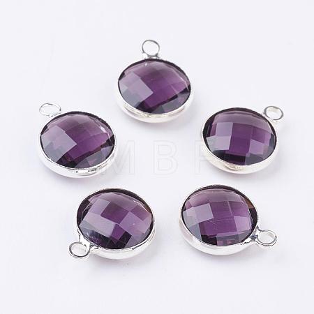 Silver Color Plated Brass Glass Flat Round Charms GLAA-M003-A-01S-1