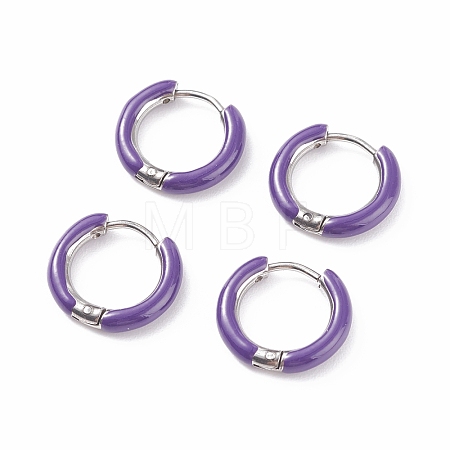 Two Tone 304 Stainless Steel Chunky Huggie Hoop Earrings with Enamel for Women EJEW-C043-11-04P-1