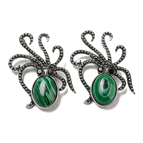 Synthetic Malachite Octopus Brooch G-Z050-01J-1