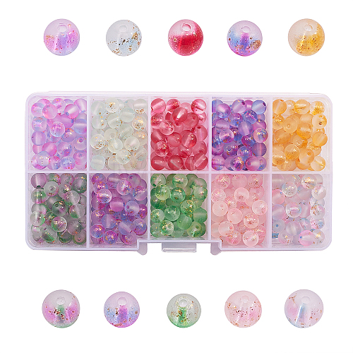 400Pcs 10 Colors Frosted Spray Painted Glass Beads Strands GLAA-CJ0001-39-1