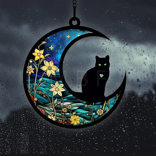 Moon with Cat Window Suncatchers PW-WG7D0D8-02-1