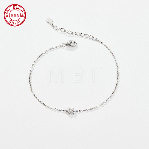 Anti-Tarnish Rhodium Plated 925 Sterling Silver Letter Cubic Zirconia Link Bracelets GI2156-11-1