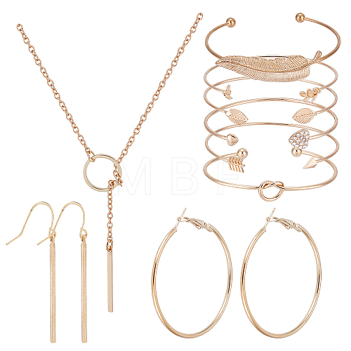 Alloy Rectangle Bar Pendant Dangle Earrings & Bangles & Lariat Necklace SJEW-AN0001-16-1