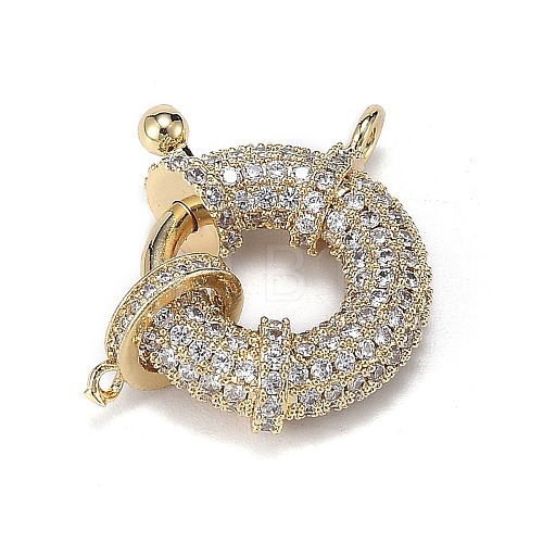 Brass Micro Pave Clear Cubic Zirconia Spring Ring Clasps ZIRC-F120-013G-1