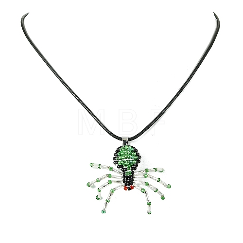 Braided Glass Seed Bead Spider Pendant Necklaces NJEW-MZ00036-03-1