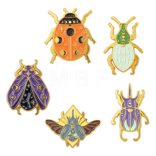 5Pcs 5 Style Alloy Enamel Brooches JEWB-LS0001-17-1