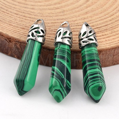 Bullet Malachite Pointed Pendants X-G-E332-C19-1