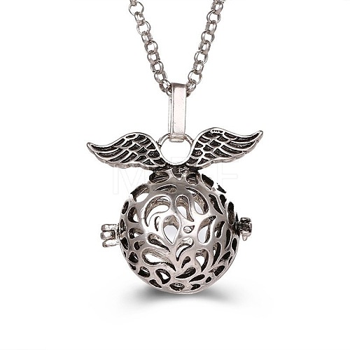 Angel Wing Alloy Aromatherapy Bead Cage Pendant Oil Necklace Heart Hollow Necklaces XV8359-7-1