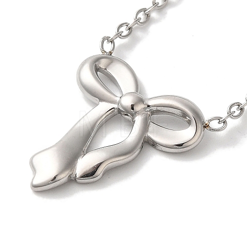 Non-Tarnish 304 Stainless Steel Cable Chain Bowknot Pendant Necklaces NJEW-Z041-03P-02-1