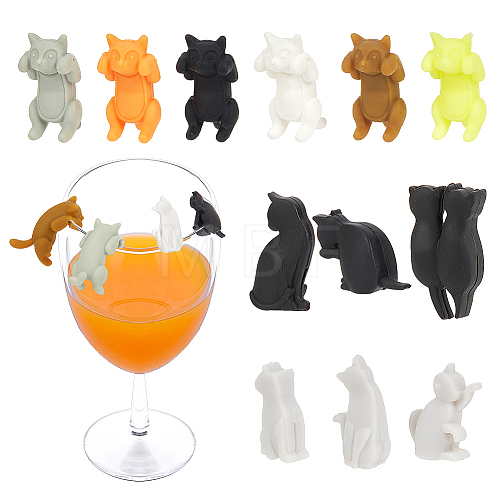  2 Sets 2 Styles Cat Silicone Wine Glass Charms DIY-NB0010-67-1