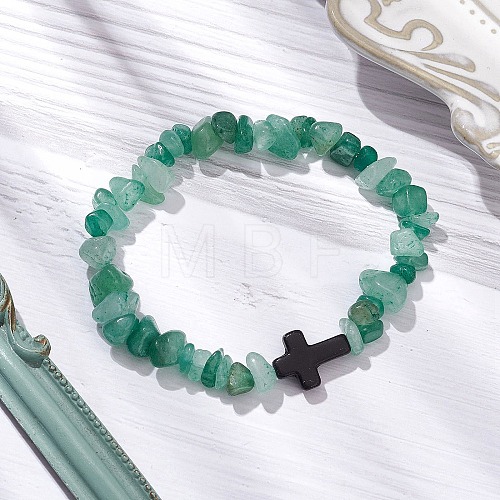 Natural Green Aventurine Chips Stretch Bracelets for Women Men BJEW-JB11341-04-1