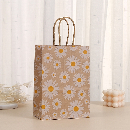 Daisy Flower Printed Paper Gift Tote Bags with Handles PW-WG2A41C-01-1