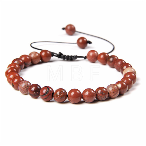 Natural Red Jasper Round Bead Adjustable Braided Bracelets UO3136-22-1