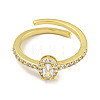 Oval Rack Plating Brass Micro Pave Cubic Zirconia Adjustable Rings for Women RJEW-F162-03G-3