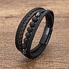 Natural Lava Rock Round Beads & Braided Imitation Leather Cord Bracelets for Men FS-WGCE7B3-01-1