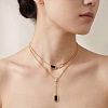 304 Stainless Steel & Acrylic Black Rectangle Pendant Double Layer Necklaces WG00B28-02-1