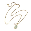 Rice Natural Pearl & Natural Green Fluorite Faceted Horse Eye Pendant 304 Stainless Steel Satellite Chain Necklaces for Women NJEW-JN06261-01-4