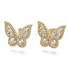 Brass Micro Pave Clear Cubic Zirconia Stud Earrings EJEW-S208-092-2