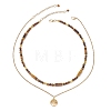 Tree of Life 304 Stainless Steel Pendant Cable Chain and Natural Tiger Eye Rectangle Round Beaded Double Layer Necklaces NJEW-JN05713-4