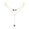 Natural Paua Shell Geometric Y Pendant Brass Double Layered Necklaces NJEW-JN06532-02-2