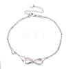 Rhodium Plated 925 Sterling Silver Double Layered Cable Chain Anklet AJEW-F162-007P-3