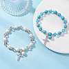 2Pcs Cross Alloy Rhinestone Charm Bracelets BJEW-JB12882-1