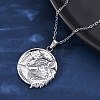 Flat Round with Wolf 304 Stainless Steel Pendant Necklaces NJEW-H059-04P-2