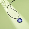 Blue Lampwork Evil Eye Pendant Necklace with Waxed Cord for Women NJEW-JN03955-04-2