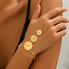 Vintage Brass Carved Hollow 5-Petal Flower Hand Chain Ring Bracelets for Women FB4811-1-4