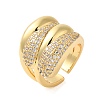 Multi-layer Brass Micro Pave Clear Cubic Zirconia Open Cuff Rings for Women RJEW-A046-16G-1