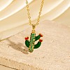 Cinco de Mayo Brass Micro Pave Cubic Zirconia Enamel Cactus Pendant Necklaces FS-WG8A002-02-1
