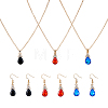 3 Sets 3 Colors Rhinestone Teardrop Dangle Earrings & Pendant Necklace SJEW-FI0001-27-1