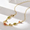 Brass Pave Cubic Zirconia Rose Flower Link Cable Chain Necklaces for Women NJEW-C121-05B-05G-3