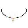 2Pcs 2 Colors 304 Stainless Steel Cross Pendant Natural Ruby & Golden Sheen Obsidian & Rose Quartz & Malachite & Yellow Opal Round & Electroplated Glass Rondelle Beaded Necklaces for Women NJEW-JN05611-4