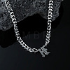304 Stainless Steel Initial Pendant Cuban Link Chain Necklaces FS-WGB15F2-24-1