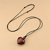 Wood Heart Pendant Adjustable Black Waxed Cord Necklaces for Women FS-WG059F7-02-1