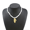 Alloy Textured Pendant White Plastic Pearl Heart Beaded Necklaces WGD8EA0-03-1